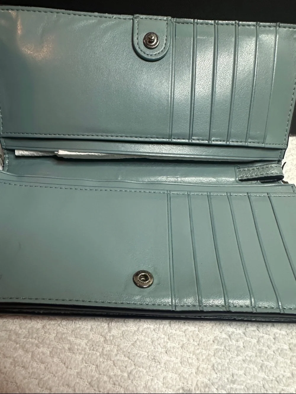 Coach Tea Rose Floral Studded Leather Wallet - Aqua Blue - Picture 5 of 16